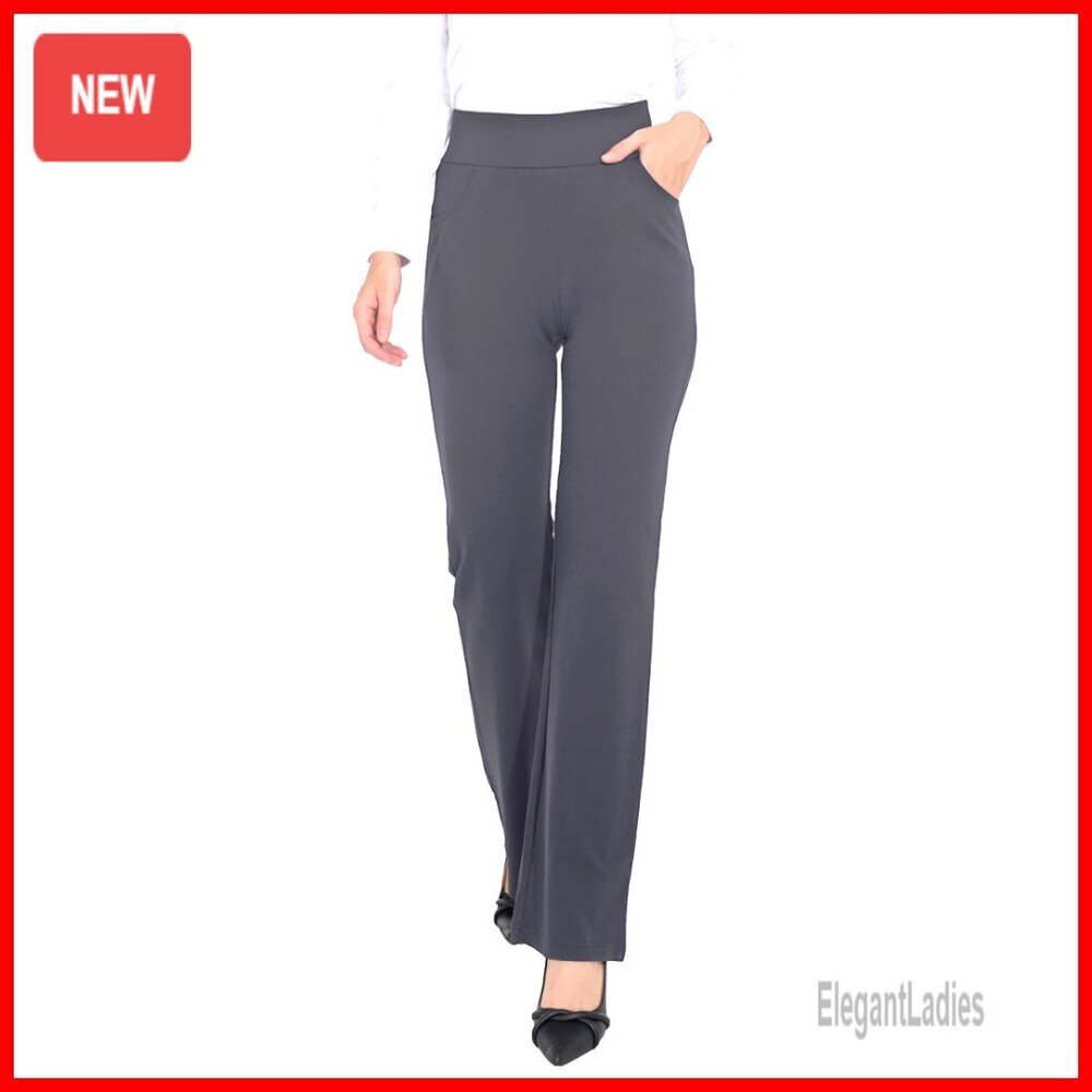 High Waist Pull-On Dress Pants Tummy Control Work Office Trousers 4 Pockets
